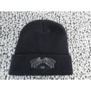 YP Classics Black Knit Beanie Hat Embroidered Dragon Bat Logo